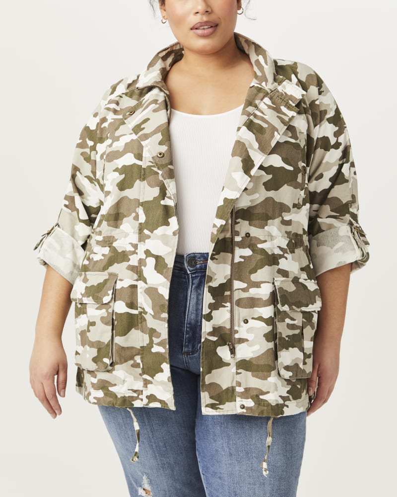 Front of plus size Farrah Utility Jacket by Kensie | Dia&Co | dia_product_style_image_id:156923